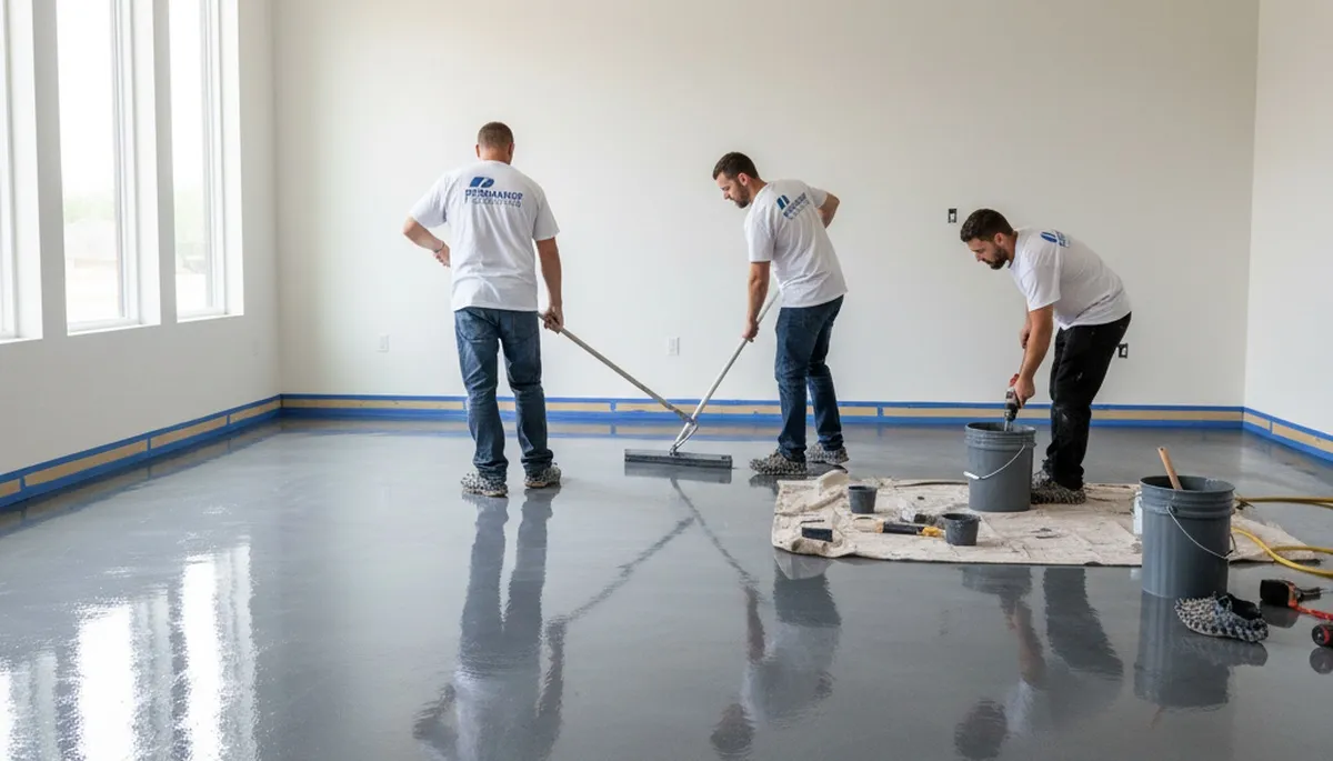 Epoxy garage floor coating in Troy, MI by professional house painters for durable, glossy finish
