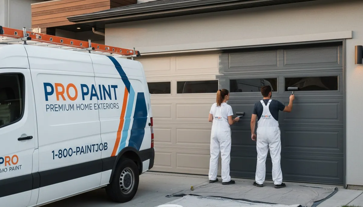 Professional garage door painting by expert house painters in Troy, MI enhancing curb appeal