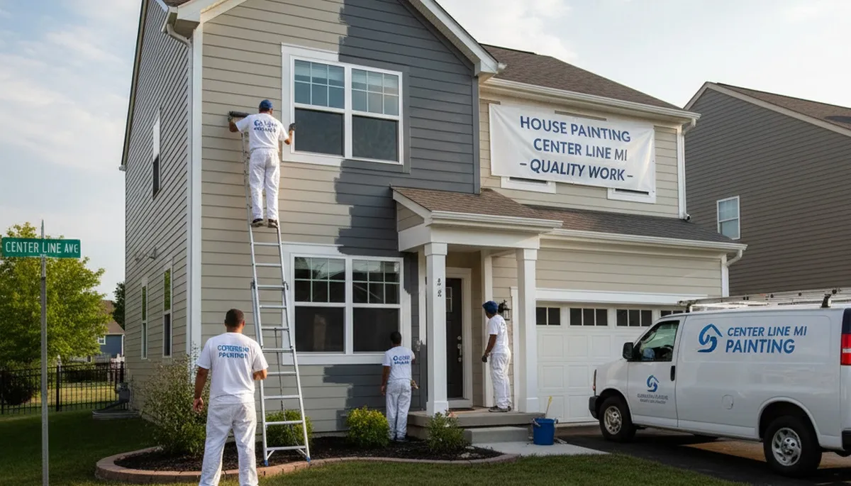 Professional house painters working on residential exterior in Troy, MI