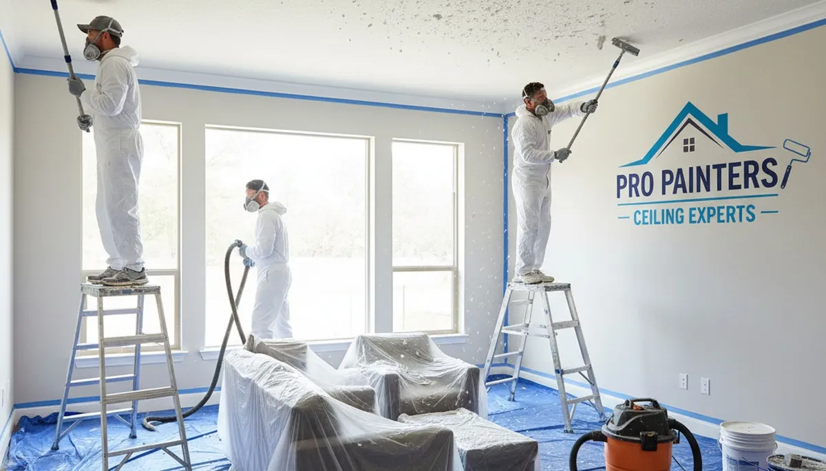Professional popcorn ceiling removal and repainting in Troy, MI home by local house painters